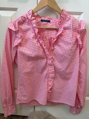 Tommy Hilfiger Pink Gingham Ruffle-Trim Shirt